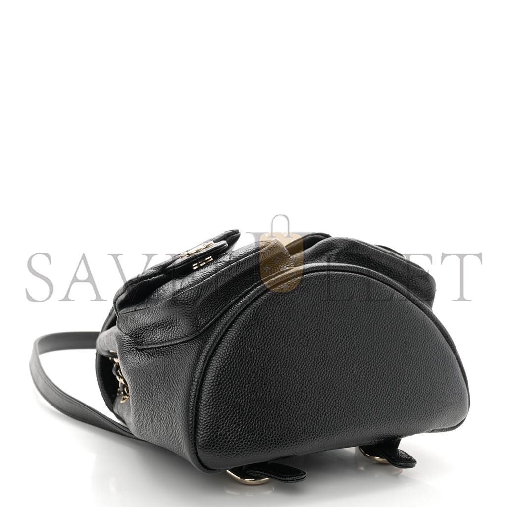 Ch*el master shiny caviar quilted small duma pockets drawstring backpack black (17.5*16.5*10cm)